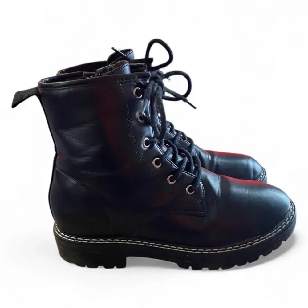 MIA Winter Combat Boots Girls 4M Black Faux Leather Lace Up Lined